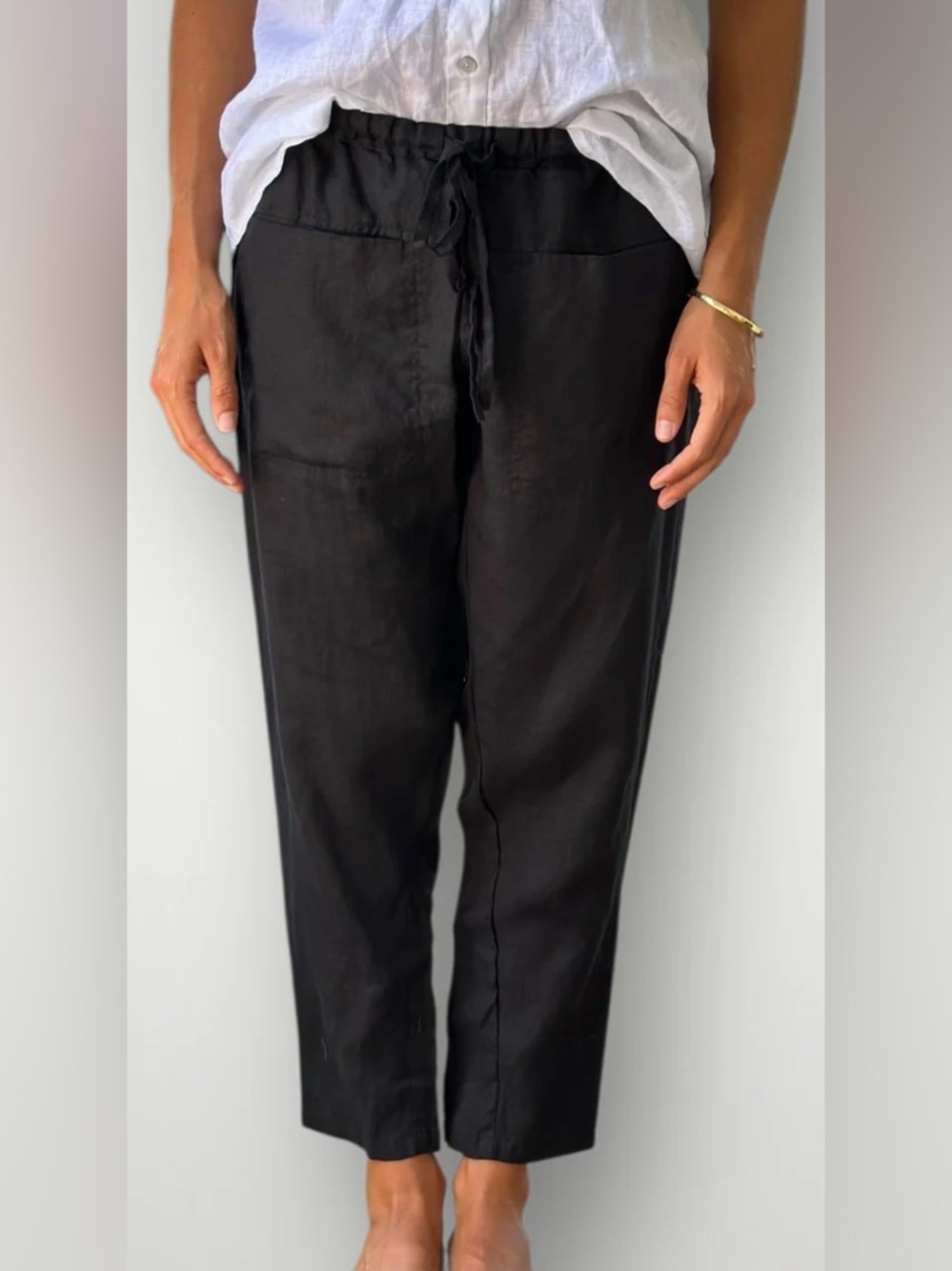 Women's Drawstring cropped linen pant